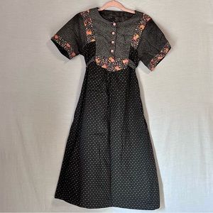 Vintage Georgie Juniors Black Floral Dress S